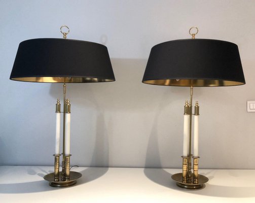 Neoclassical Brass and White Lacquer Table Lamps, 1970s, Set of 2-BA-1698357