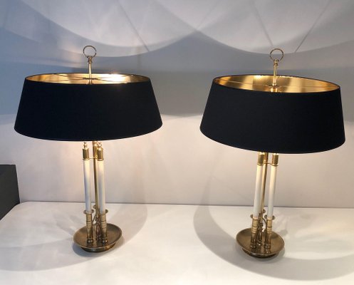 Neoclassical Brass and White Lacquer Table Lamps, 1970s, Set of 2-BA-1698357