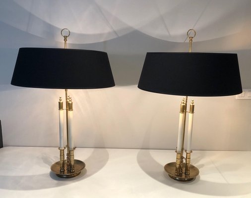 Neoclassical Brass and White Lacquer Table Lamps, 1970s, Set of 2-BA-1698357