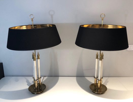 Neoclassical Brass and White Lacquer Table Lamps, 1970s, Set of 2-BA-1698357