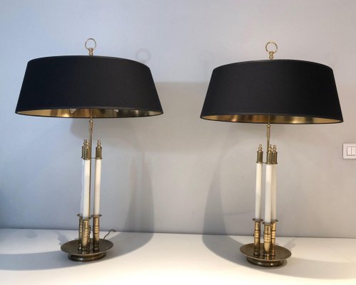 Neoclassical Brass and White Lacquer Table Lamps, 1970s, Set of 2-BA-1698357