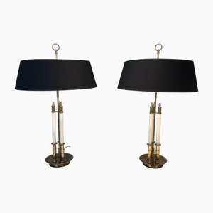 Neoclassical Brass and White Lacquer Table Lamps, 1970s, Set of 2-BA-1698357