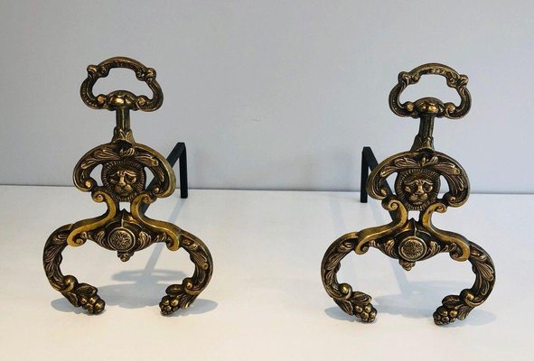 Neoclassical Bronze and Wrought Iron Chenets, Set of 2-BA-1365823