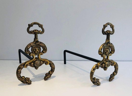 Neoclassical Bronze and Wrought Iron Chenets, Set of 2-BA-1365823