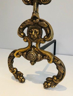 Neoclassical Bronze and Wrought Iron Chenets, Set of 2-BA-1365823