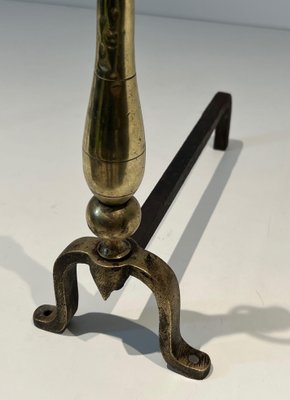 Neoclassical Chenets in Brass and Wrought Iron, 1970s, Set of 2-BA-1784748