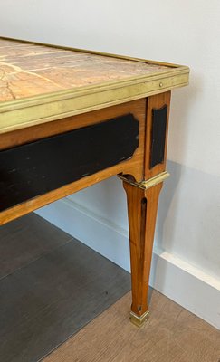 Neoclassical Coffee Table in Patinated Wood and Brass with Marble Top, 1940s-BA-2020893