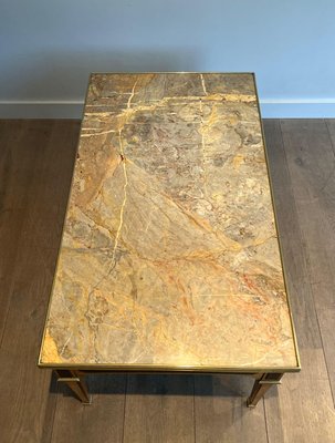 Neoclassical Coffee Table in Patinated Wood and Brass with Marble Top, 1940s-BA-2020893