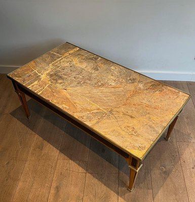 Neoclassical Coffee Table in Patinated Wood and Brass with Marble Top, 1940s-BA-2020893