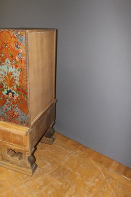 Neoclassical Colored Leather & Oak Cabinet, 1940s-BCR-842578