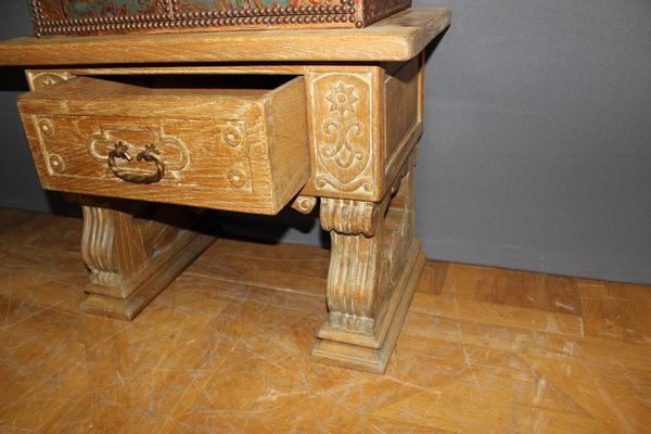 Neoclassical Colored Leather & Oak Cabinet, 1940s-BCR-842578