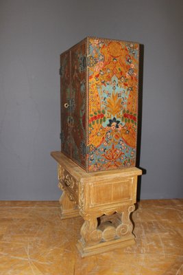 Neoclassical Colored Leather & Oak Cabinet, 1940s-BCR-842578