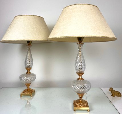 Neoclassical Cut Crystal & Brass Table Lamps, Italy, 1950s, Set of 2-WZZ-1139029