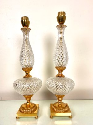 Neoclassical Cut Crystal & Brass Table Lamps, Italy, 1950s, Set of 2-WZZ-1139029