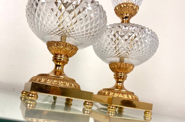 Neoclassical Cut Crystal & Brass Table Lamps, Italy, 1950s, Set of 2-WZZ-1139029