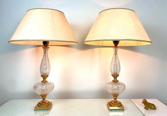 Neoclassical Cut Crystal & Brass Table Lamps, Italy, 1950s, Set of 2-WZZ-1139029