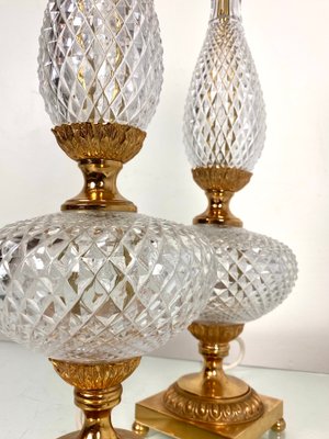 Neoclassical Cut Crystal & Brass Table Lamps, Italy, 1950s, Set of 2-WZZ-1139029