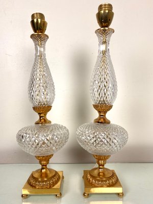 Neoclassical Cut Crystal & Brass Table Lamps, Italy, 1950s, Set of 2-WZZ-1139029