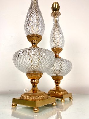 Neoclassical Cut Crystal & Brass Table Lamps, Italy, 1950s, Set of 2-WZZ-1139029