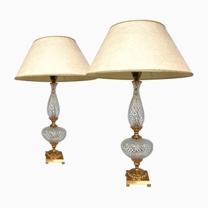 Neoclassical Cut Crystal & Brass Table Lamps, Italy, 1950s, Set of 2-WZZ-1139029