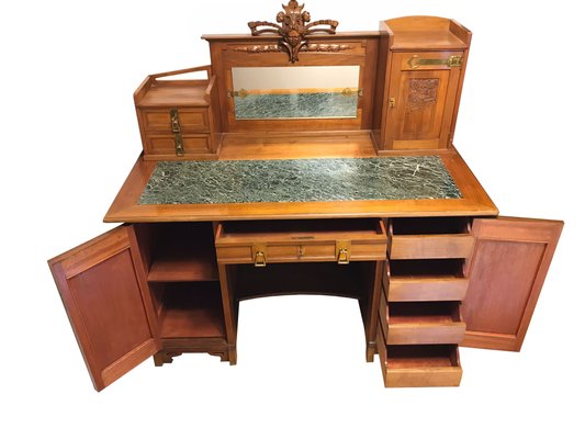 Neoclassical Desk with Floral Carving and Marble Plate-TSE-1268561