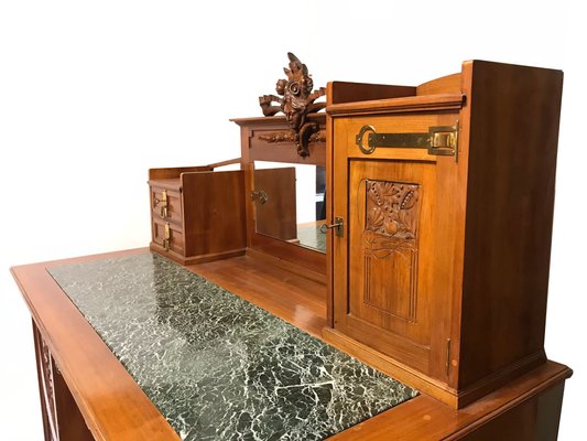 Neoclassical Desk with Floral Carving and Marble Plate-TSE-1268561