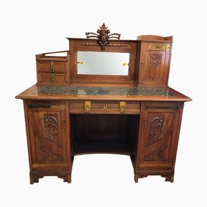 Neoclassical Desk with Floral Carving and Marble Plate-TSE-1268561