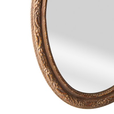 Neoclassical Empire Oval Gold Hand-Carved Wooden Mirror, Spain, 1970-UZ-862968