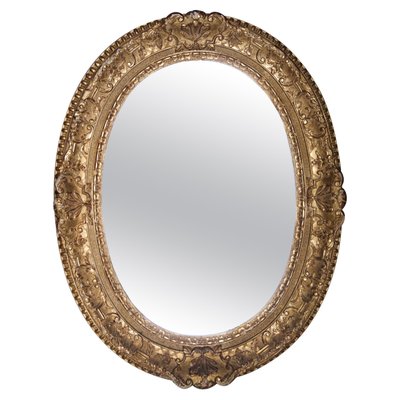 Neoclassical Empire Oval Gold Hand Carved Wooden Mirror, Spain, 1970s-UZ-951717