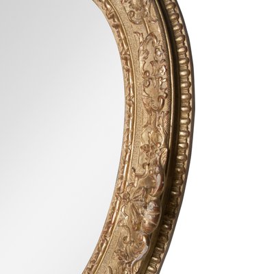 Neoclassical Empire Oval Gold Hand Carved Wooden Mirror, Spain, 1970s-UZ-951717