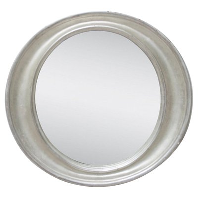 Neoclassical Empire Oval Mirror in Silver Hand Carved Wood-UZ-1236284