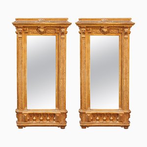 Neoclassical Empire Rectangular Gold Hand Carved Wooden Mirror, Spain, 1970s, Set of 2-UZ-994205