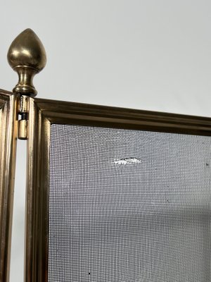 Neoclassical Fire Screen in Brushed Steel, Brass and Wire Mesh in the style of the Maison Jansen, 1940s-BA-1780968