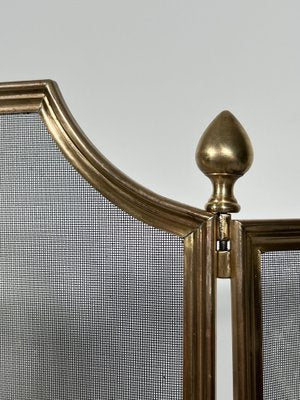 Neoclassical Fire Screen in Brushed Steel, Brass and Wire Mesh in the style of the Maison Jansen, 1940s-BA-1780968