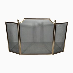 Neoclassical Fire Screen in Brushed Steel, Brass and Wire Mesh in the style of the Maison Jansen, 1940s-BA-1780968