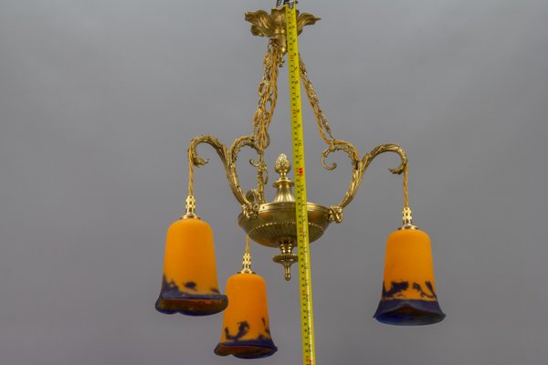 Neoclassical French Bronze Chandelier in Pate De Verre Glass by Jean Noverdy-KEG-1065531