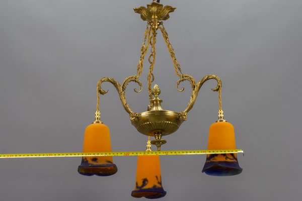 Neoclassical French Bronze Chandelier in Pate De Verre Glass by Jean Noverdy-KEG-1065531