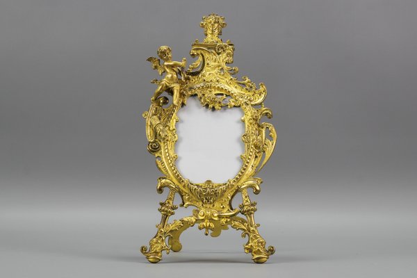 Neoclassical Gilt Bronze Picture Frame with Cherub, France, 1800s-KEG-1218813