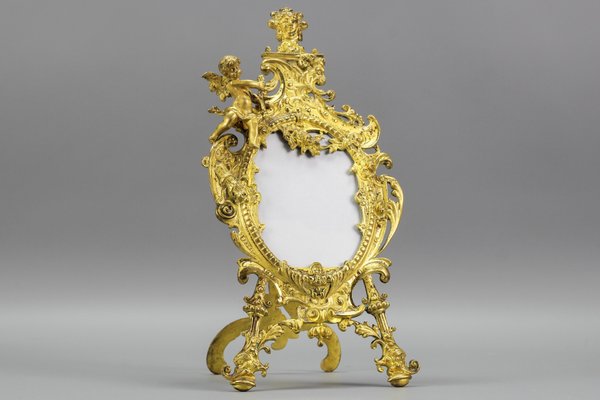 Neoclassical Gilt Bronze Picture Frame with Cherub, France, 1800s-KEG-1218813