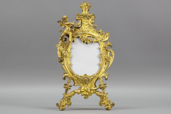 Neoclassical Gilt Bronze Picture Frame with Cherub, France, 1800s-KEG-1218813