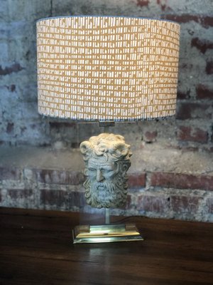 Neoclassical Gold Metal and Altuglas Face of Pan Table Lamp, 1950s-RWZ-728115