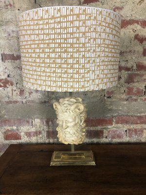 Neoclassical Gold Metal and Altuglas Face of Pan Table Lamp, 1950s-RWZ-728115