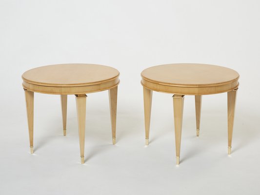 Neoclassical Gueridon Sycamore Brass Tables by André Arbus, 1940s, Set of 2-YJA-1385509