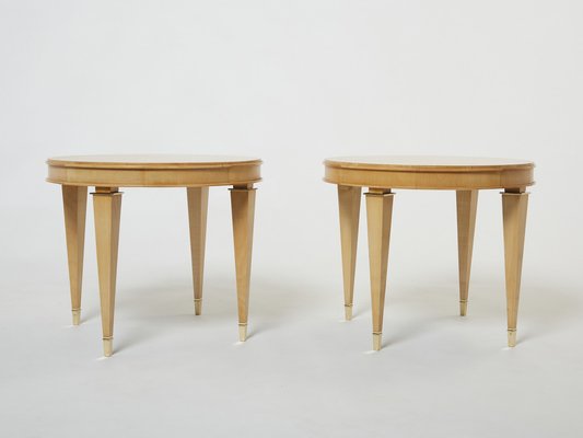 Neoclassical Gueridon Sycamore Brass Tables by André Arbus, 1940s, Set of 2-YJA-1385509