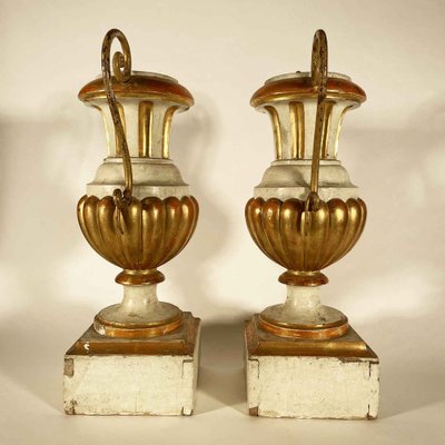 Neoclassical Italian Vases Lacquered Ivory and Gilded Iron Handles, 1780s, Set of 2-TBU-2041299