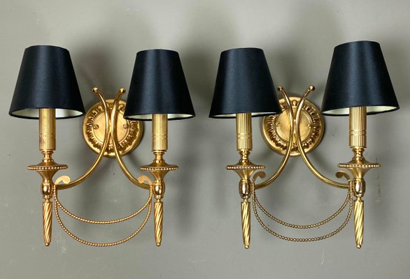 Neoclassical Italian Wall Lights in Gilt Brass by Gaetano Sciolari for Sciolari, 1960s, Set of 2-WZZ-1179077