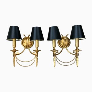 Neoclassical Italian Wall Lights in Gilt Brass by Gaetano Sciolari for Sciolari, 1960s, Set of 2-WZZ-1179077