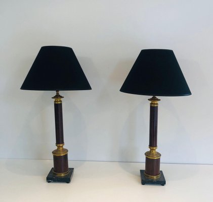 Neoclassical Lamps False-Bois in Metal and Brass, 1940s, Set of 2-BA-1691678