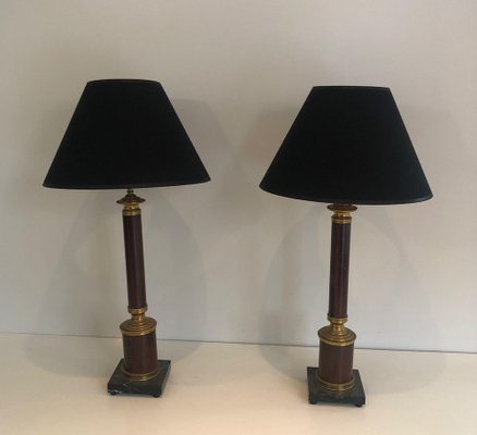 Neoclassical Lamps False-Bois in Metal and Brass, 1940s, Set of 2-BA-1691678