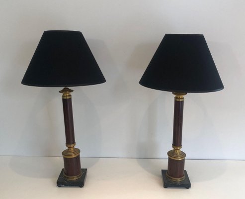 Neoclassical Lamps False-Bois in Metal and Brass, 1940s, Set of 2-BA-1691678